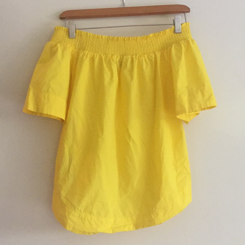 J Crew yellow off the shoulder top